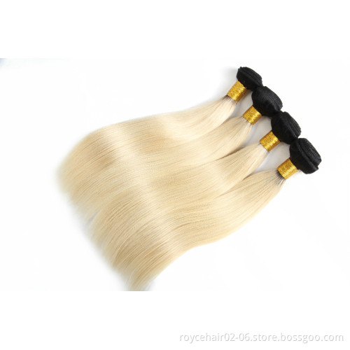 Colored Ombre 613 Blonde Raw Indian Human Hair Extensions Straight Hair Bundles With Lace Frontal Closure